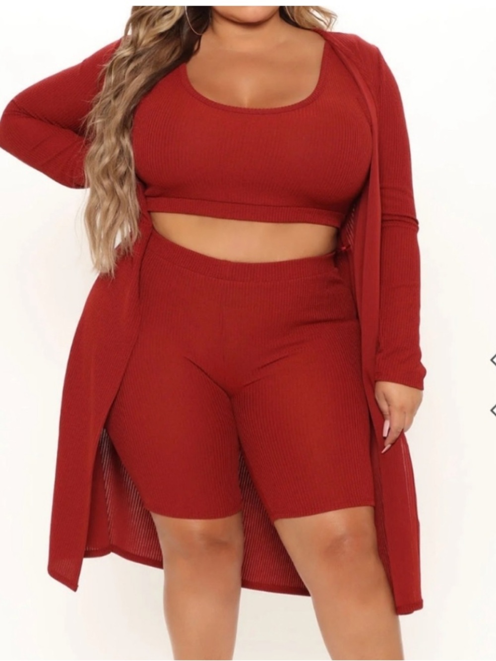 Fashion nova 3-Piece Ribbed Set - Deep Red Lounge Outfit